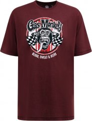 D555 Loughborough Official Gas Monkey Crew Neck T-Shirt Burgundy Black Twist