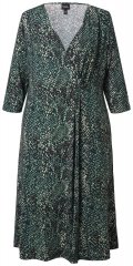 Ulla Popken 841839 Állatmintás jersey ruha háromnegyedes ujjal Sötétzöld