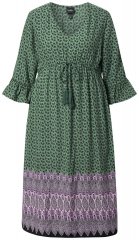 Ulla Popken 847798 A-vonalú midiruha V-nyakkal Sötétzöld