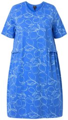 Ulla Popken 850204 Mintás pólóruha fodrokkal Kék