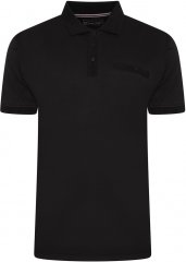 Kam Jeans 5498 Jersey Polo with Self Stripe Jacquard Collar/Cuffs Black