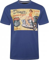 Kam Jeans 5751 Distressed Diners Print T-Shirt Blue