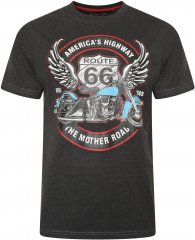Kam Jeans 5755 Route 66 Motorbike Print T-Shirt Charcoal Marl
