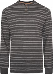Kam jeans 5761 Embossed Waffle Stripe Long Sleeve Henley Shirt Charcoal