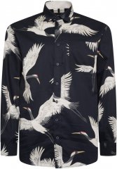 Kam Jeans 6059 LS Bird Print Shirt Navy