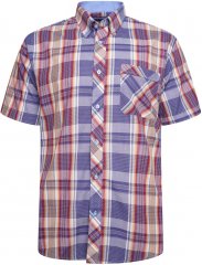 Kam Jeans 6314 Casual Check Short Sleeve Shirt Burgundy