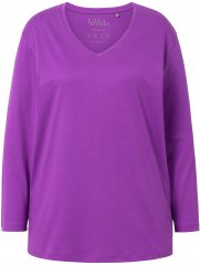 Ulla Popken Back To Basics V-Neck Relaxed Fit Cotton Tee Purple