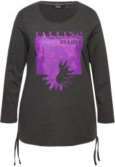 Ulla Popken Tie Hem Long Sleeve Graphic Tee Charcoal Grey Melange