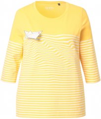 Ulla Popken Paper Boat Print 3/4 Sleeve Tee Sun Yellow