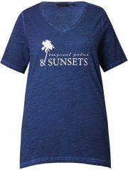 Ulla Popken Sunset Lettering Short Sleeve Graphic Tee Ink Blue
