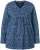 Ulla Popken Geometric Print 3/4 Sleeve Pleated Tee Navy Blue - Mintás pólók nőknek - 