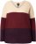 Ulla Popken Cable Knit Block Stripe V-Neck Sweater Dark Ruby - Bluzy & bluzy z kapturem - 