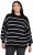 Ulla Popken Oversized Striped Balloon Sleeve Sweater Black - Bluzy & bluzy z kapturem - 