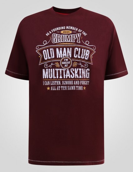 D555 Baldwin Grumpy Old Man Club Print Crew Neck T-shirt Burgundy/ Black Twist - Pólók - Nagyméretű pólók - 2XL-14XL