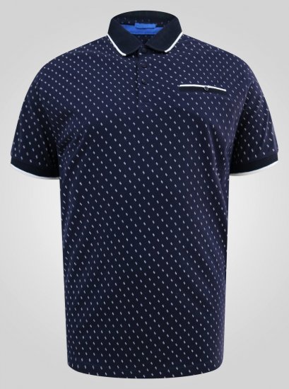 D555 Reid AOP Polo With Jacquard Collar, Pocket And Cuffs Tengerészkék - Pólóingek - Galléros Pólók 2XL-8XL - Pólóingek 2XL-8XL
