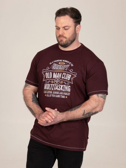 D555 Baldwin Grumpy Old Man Club Print Crew Neck T-shirt Burgundy/ Black Twist - Pólók - Nagyméretű pólók - 2XL-14XL