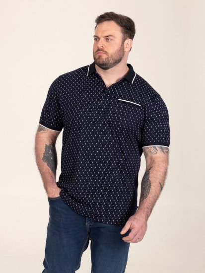 D555 Reid AOP Polo With Jacquard Collar, Pocket And Cuffs Tengerészkék - Pólóingek - Galléros Pólók 2XL-8XL - Pólóingek 2XL-8XL