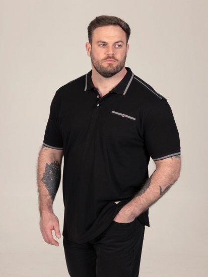 D555 Potts Jersey Polo With Jacquard Collar & Cuffs Fekete - Pólóingek - Galléros Pólók 2XL-8XL - Pólóingek 2XL-8XL