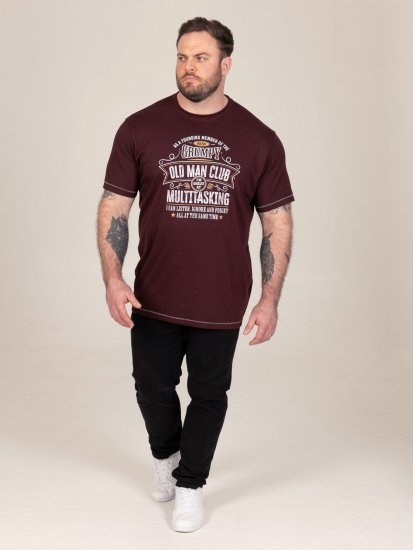 D555 Baldwin Grumpy Old Man Club Print Crew Neck T-shirt Burgundy/ Black Twist - Pólók - Nagyméretű pólók - 2XL-14XL