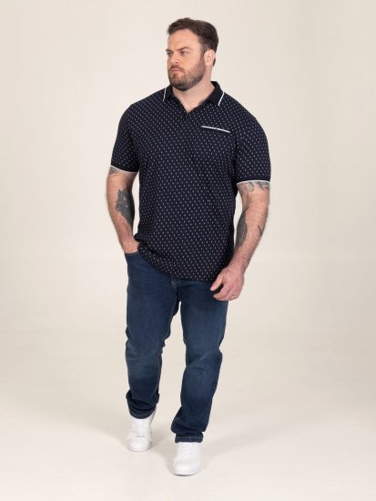 D555 Reid AOP Polo With Jacquard Collar, Pocket And Cuffs Tengerészkék - Pólóingek - Galléros Pólók 2XL-8XL - Pólóingek 2XL-8XL