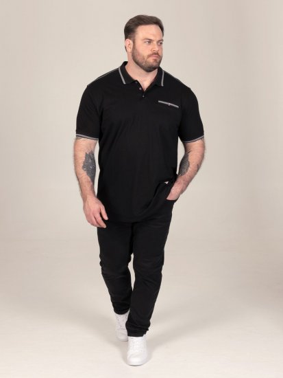 D555 Potts Jersey Polo With Jacquard Collar & Cuffs Fekete - Pólóingek - Galléros Pólók 2XL-8XL - Pólóingek 2XL-8XL