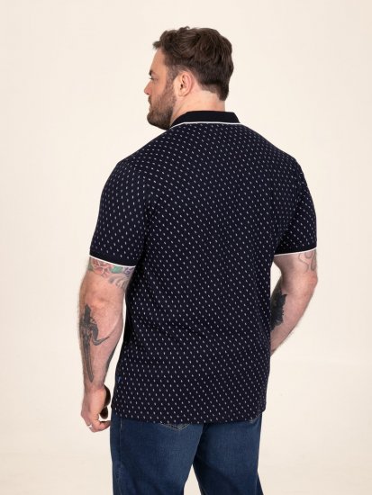 D555 Reid AOP Polo With Jacquard Collar, Pocket And Cuffs Tengerészkék - Pólóingek - Galléros Pólók 2XL-8XL - Pólóingek 2XL-8XL