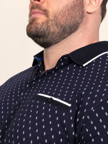 D555 Reid AOP Polo With Jacquard Collar, Pocket And Cuffs Tengerészkék - Pólóingek - Galléros Pólók 2XL-8XL - Pólóingek 2XL-8XL
