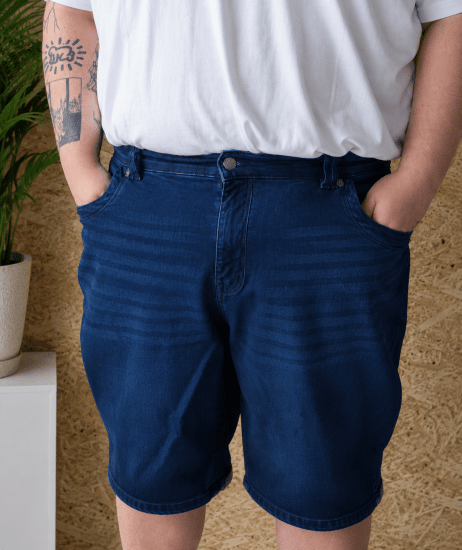 Kam Jeans Pepe Knitted Denim Shorts Random Mid Wash Blue - Rövidnadrág - Nagyméretű Rövidnadrág W40-W60