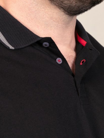 D555 Potts Jersey Polo With Jacquard Collar & Cuffs Fekete - Pólóingek - Galléros Pólók 2XL-8XL - Pólóingek 2XL-8XL