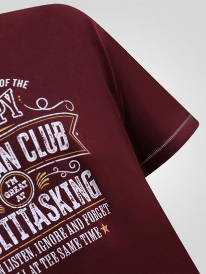 D555 Baldwin Grumpy Old Man Club Print Crew Neck T-shirt Burgundy/ Black Twist - Pólók - Nagyméretű pólók - 2XL-14XL