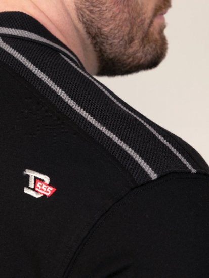 D555 Potts Jersey Polo With Jacquard Collar & Cuffs Fekete - Pólóingek - Galléros Pólók 2XL-8XL - Pólóingek 2XL-8XL