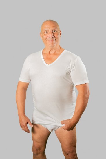 20 Nodi Short Sleeve V-Neck in Combed Cotton Jersey White - Alsónemű & Strandruhák - Nagyméretű Alsónemű 2XL-8XL