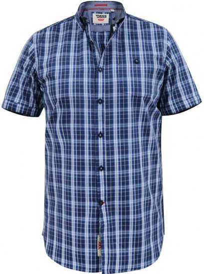 D555 Walcot Check Button Down Collar S/S Shirt Navy - Ingek - Ingek 2XL-10XL
