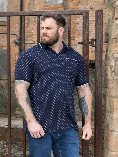 D555 Reid AOP Polo With Jacquard Collar, Pocket And Cuffs Tengerészkék - Pólóingek - Galléros Pólók 2XL-8XL - Pólóingek 2XL-8XL
