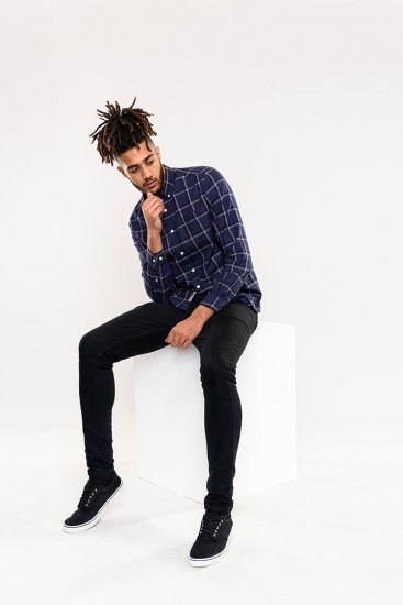 D555 Townsville Check Button Down Collar Shirt Navy - Ingek - Ingek 2XL-10XL