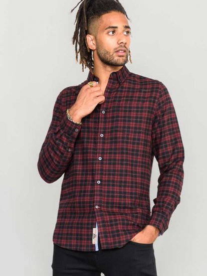 D555 Holton Dark Red Checked Flannel Shirt - Ingek - Ingek 2XL-10XL