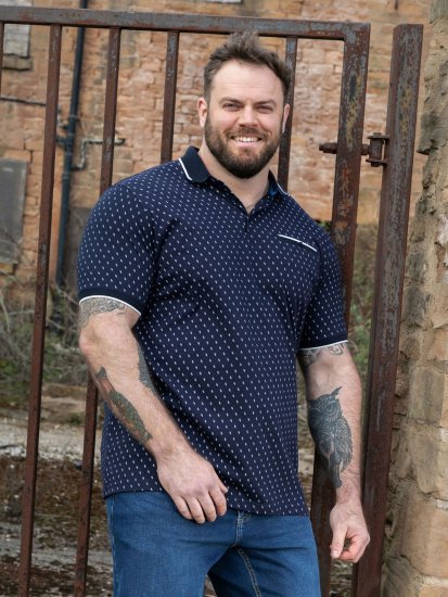 D555 Reid AOP Polo With Jacquard Collar, Pocket And Cuffs Tengerészkék - Pólóingek - Galléros Pólók 2XL-8XL - Pólóingek 2XL-8XL