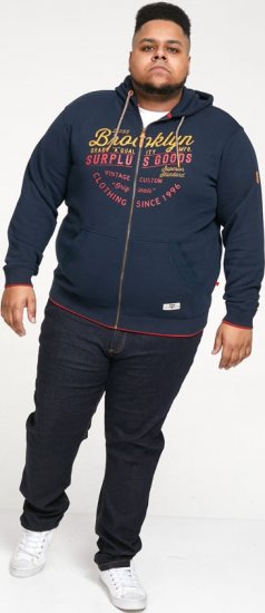 D555 WORCESTER Full Zip Hoody With Brooklyn Chest Print - Pulóverek & kapucnis pulóverek - Pulóverek & Kapucnis pulóver 2XL-12XL