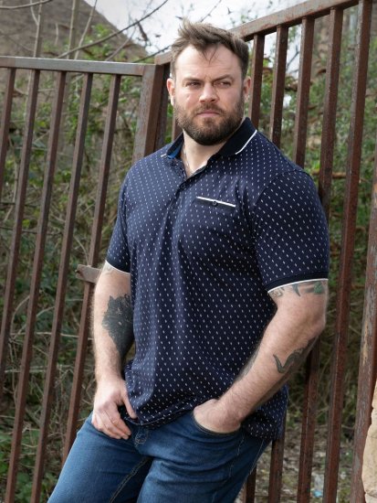 D555 Reid AOP Polo With Jacquard Collar, Pocket And Cuffs Tengerészkék - Pólóingek - Galléros Pólók 2XL-8XL - Pólóingek 2XL-8XL