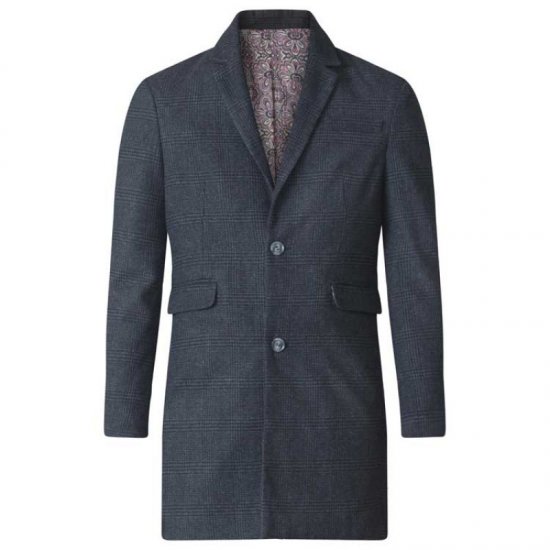 D555 Terry Checked Overcoat Charcoal - Kabátok - Nagyméretű Kabátok - 2XL-8XL