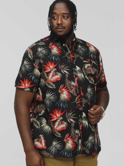 D555 LENNOX Hawaiian AO Print Shirt Black - Ingek - Ingek 2XL-10XL