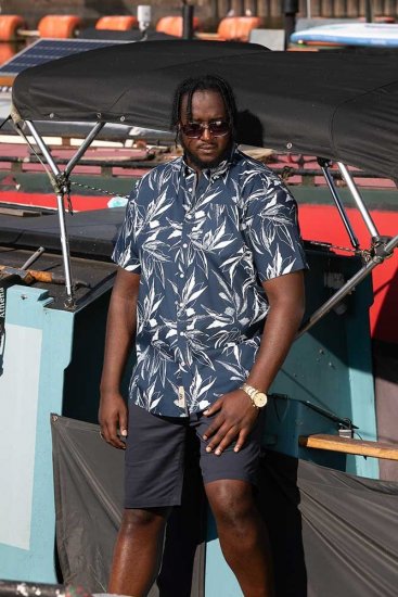 D555 FINLEY Hawaiian AO Print Shirt Navy - Ingek - Ingek 2XL-10XL