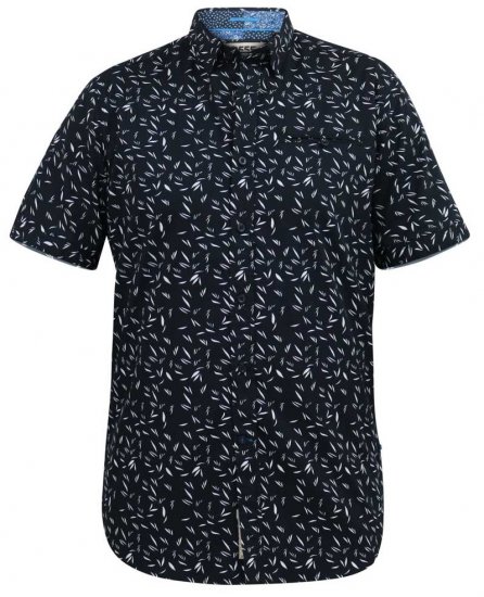 D555 BEAU S/S AO Leaf Print Shirt Navy - Ingek - Ingek 2XL-10XL
