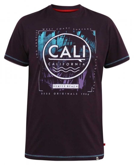 D555 NOVA Cali Surf Printed Crew Neck T-Shirt Plum - Pólók - Nagyméretű pólók - 2XL-14XL
