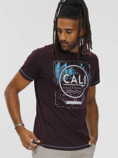 D555 NOVA Cali Surf Printed Crew Neck T-Shirt Plum - Pólók - Nagyméretű pólók - 2XL-14XL