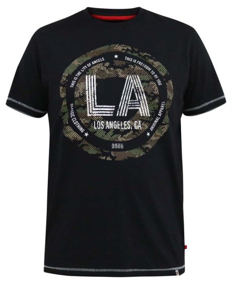 D555 BENNY LA Camo Printed Crew Neck T-Shirt Black - Pólók - Nagyméretű pólók - 2XL-14XL