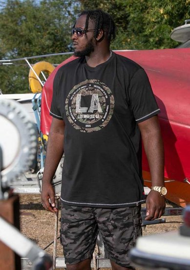 D555 BENNY LA Camo Printed Crew Neck T-Shirt Black - Pólók - Nagyméretű pólók - 2XL-14XL