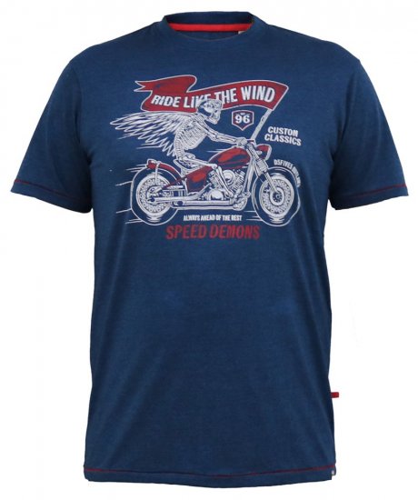 D555 BRADFORD Skeleton Biker Printed T-Shirt Navy - Pólók - Nagyméretű pólók - 2XL-14XL