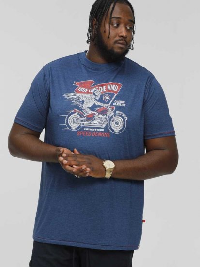 D555 BRADFORD Skeleton Biker Printed T-Shirt Navy - Pólók - Nagyméretű pólók - 2XL-14XL