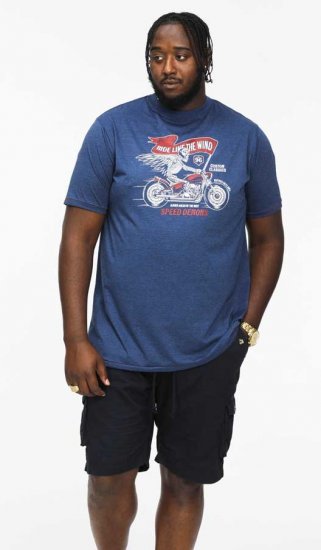 D555 BRADFORD Skeleton Biker Printed T-Shirt Navy - Pólók - Nagyméretű pólók - 2XL-14XL